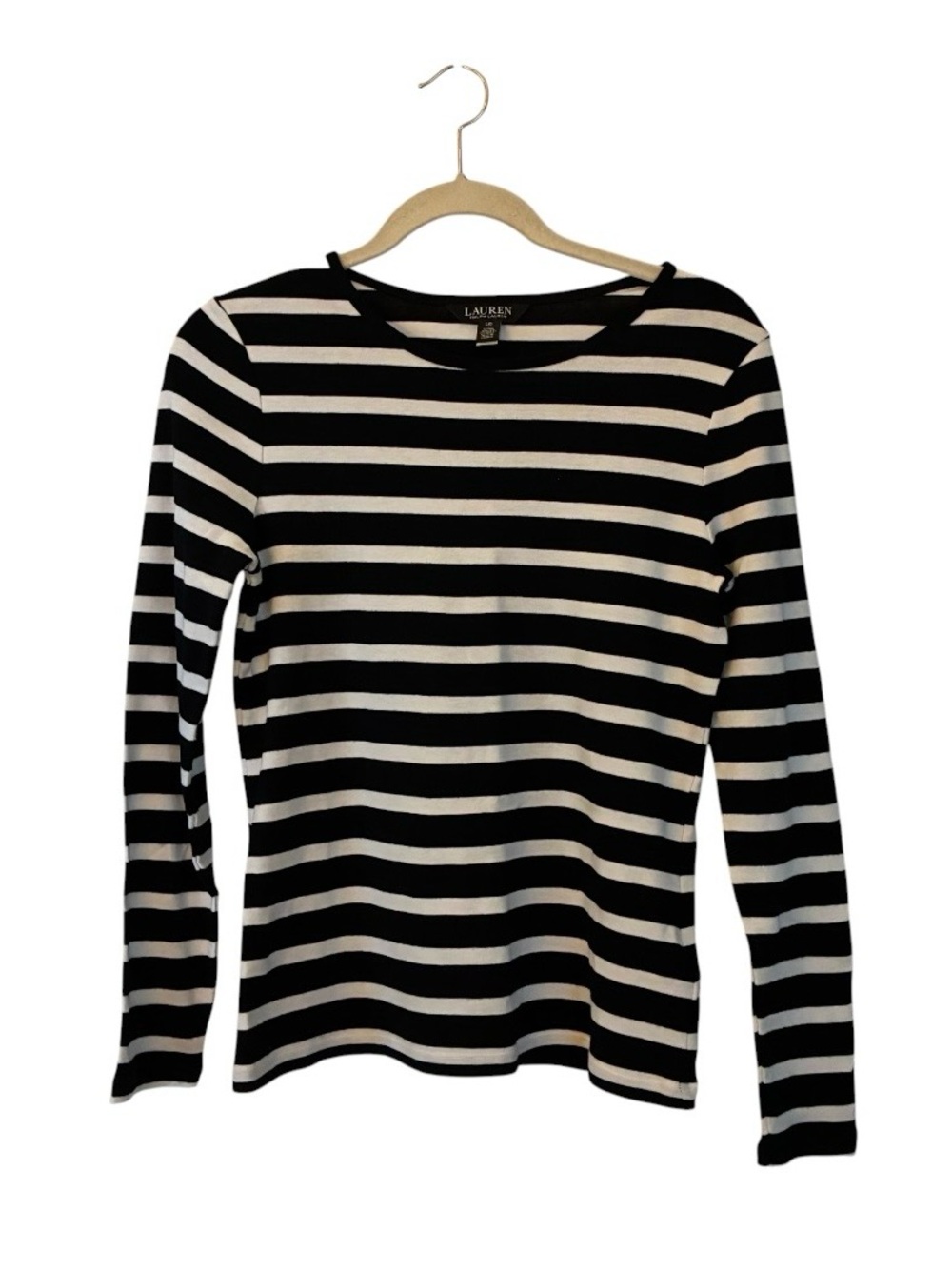 Lauren Ralph Lauren Black & White Striped Long-Sleeve Tee Black‎ Label Sz L